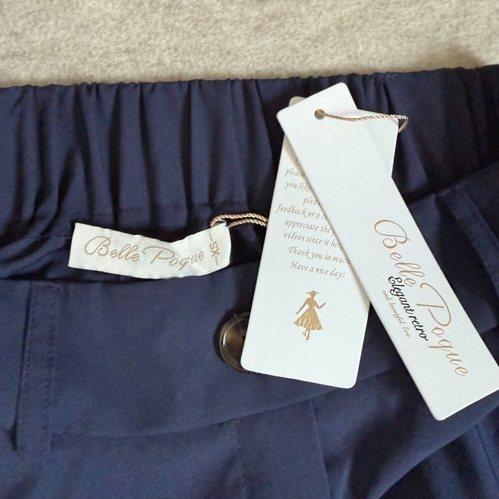 Belle Poque midi skirt NEW womens XS navy button front flowy retro modest - Picture 3 of 7